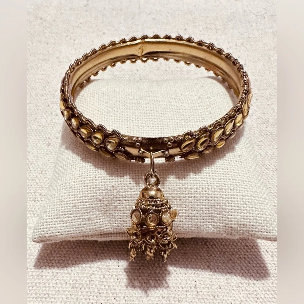 Vintage | Bracelet | Vintage Indian Kundan Tassel Bracelet | Gold Metal